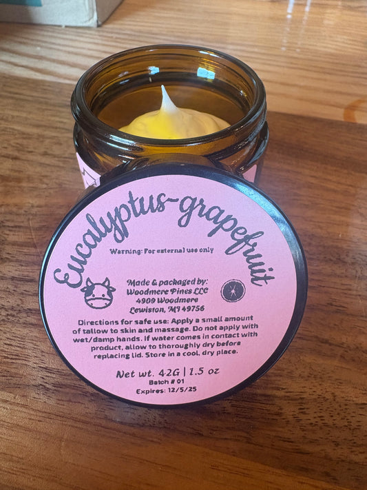 NEW Eucalyptus-grapefruit whipped tallow 1.5 oz net weight- amber jar