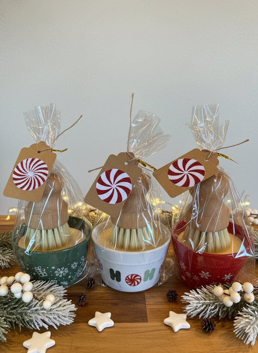 🆕 Lemongrass scented Dish soap- holiday ramekin gift set w/bamboo brush!