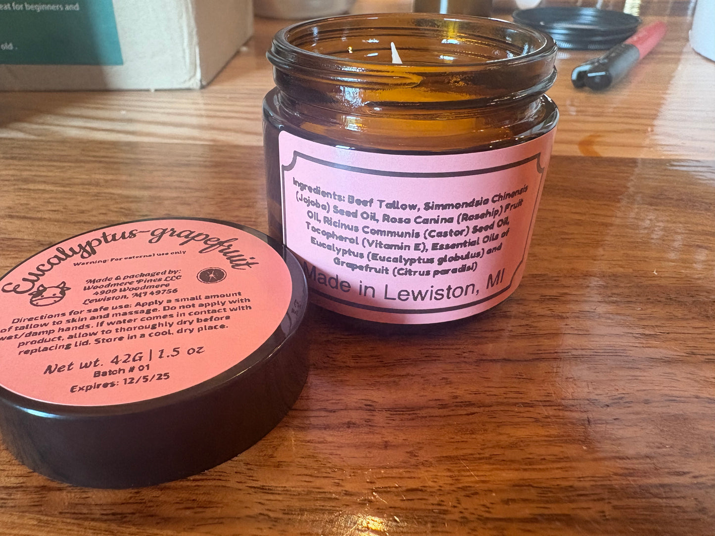 NEW Eucalyptus-grapefruit whipped tallow 1.5 oz net weight- amber jar